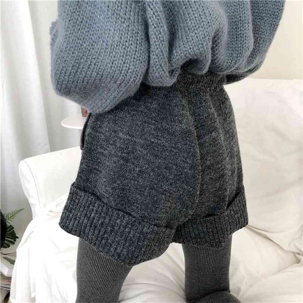 

women clothing autumn solid knitted shorts warm casual high waist loose chic streetwear korean 210519, White;black