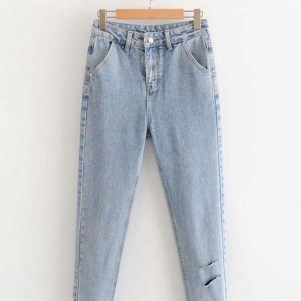 

hy63-8669 european and american fashion pants legs cut jeans women's, Blue