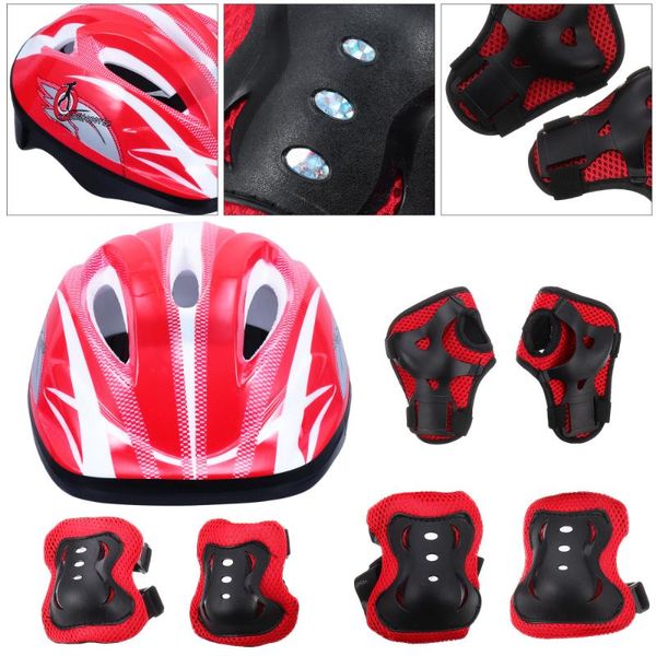 

set/7pcs kids roller skating protective gear absorbent helmet elbow pads & knee, Black;gray
