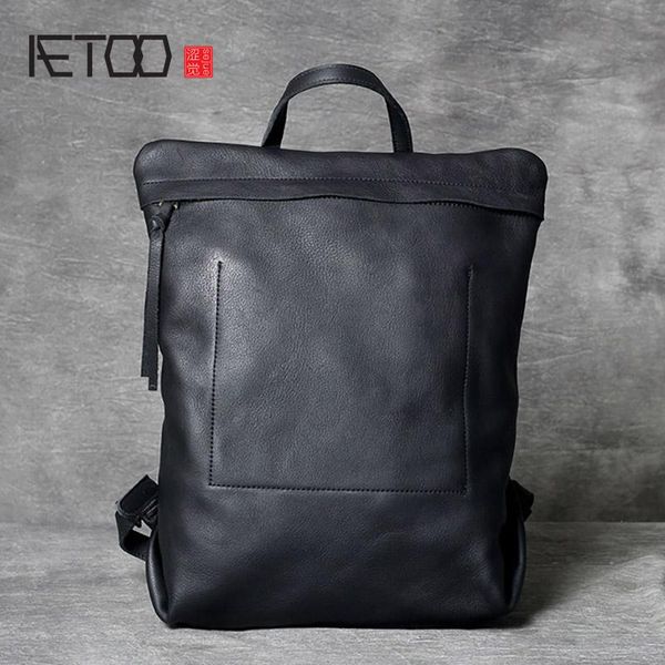 

layer cowhide simple backpack, men's handmade leather school bag, all-match backpack