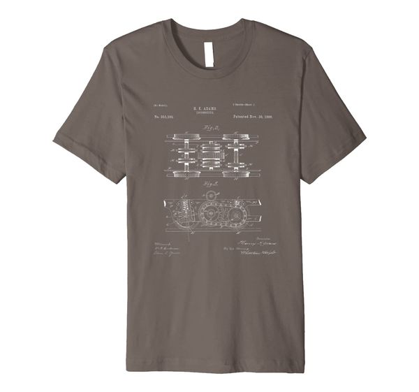 

1886 locomotive steam engine - retro patent drawing premium t-shirt, White;black