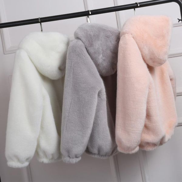 

women's fur & faux winter warm mink casual women coat hooded furry fake ladies jacket zipper pink outwear plus size, Black