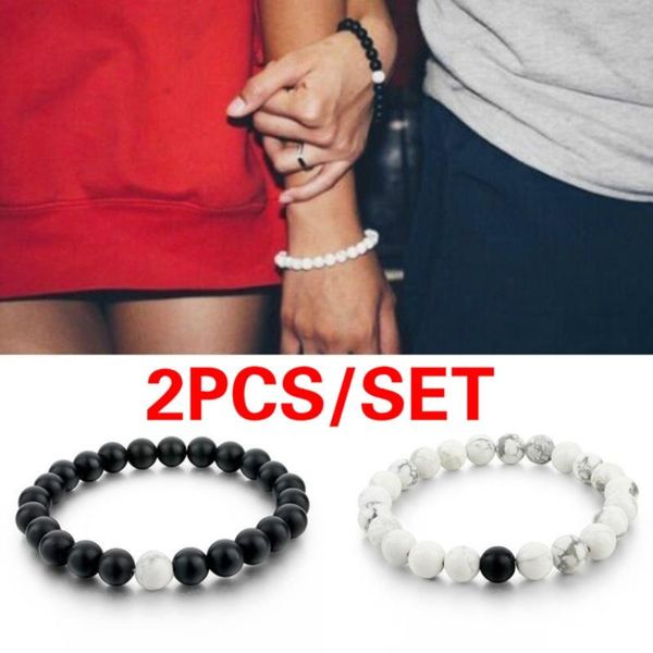 

beaded, strands 2pcs/set couples bracelet classic natural stone beads white and black yin yang beaded bracelets for men women friend