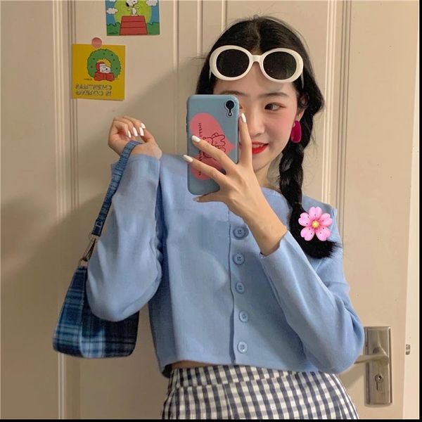 

women sweaters streetwear knitted cardigan button up korean cute cropped knitwear kawaii crop sweater knitting top, White;black