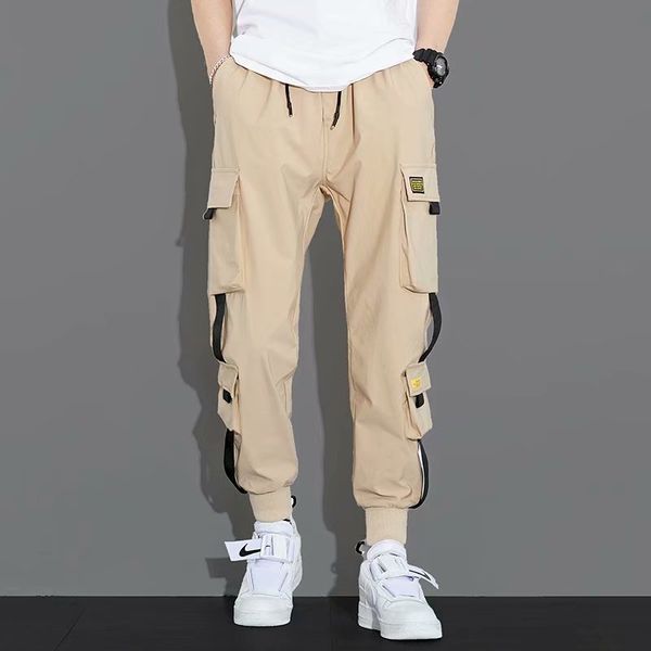 

spring and summer thin men's overalls trendy brand loose large size cropped trousers korean student pants men's trend, Black