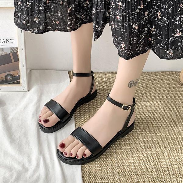 

flat sandals women's shoes breathable open toe buckle casual, Black