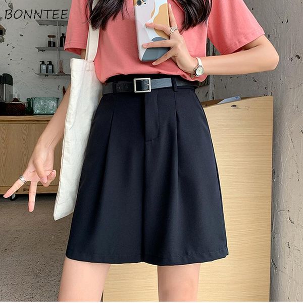 

women's shorts women oversize high-waist solid high-quality y2k office lady summer chic korean pockets button female fashion breathable, White;black