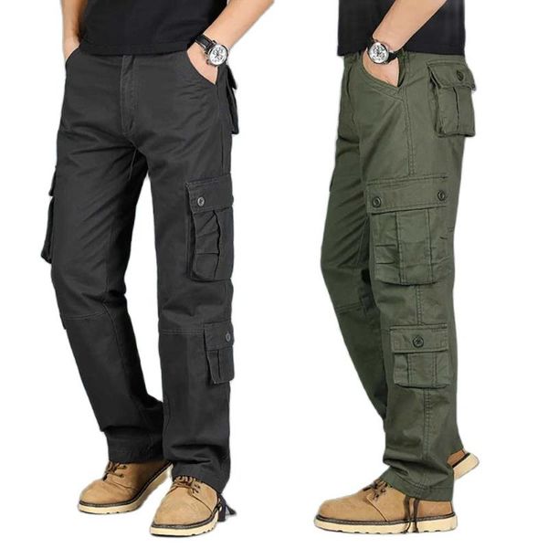 

men's pants military cargo men casual straight loose baggy trousers streetwear overalls leg with pockets plus size 29-44, Black