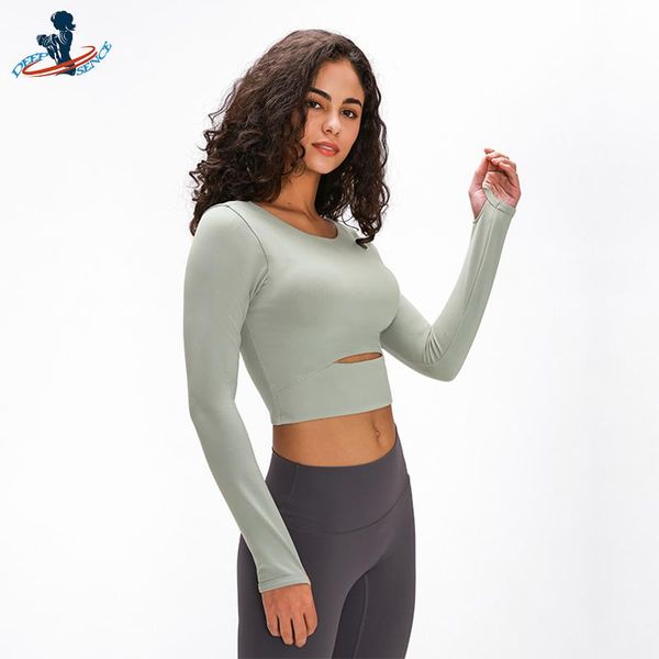 

yoga outfit deepsence women padded long sleeve shirts with thumb holes crop female sports quick dry workout running blouses