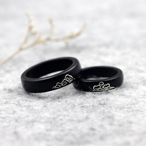 

creative small leaf red vow sandalwood inlaid sier couple ring, Silver