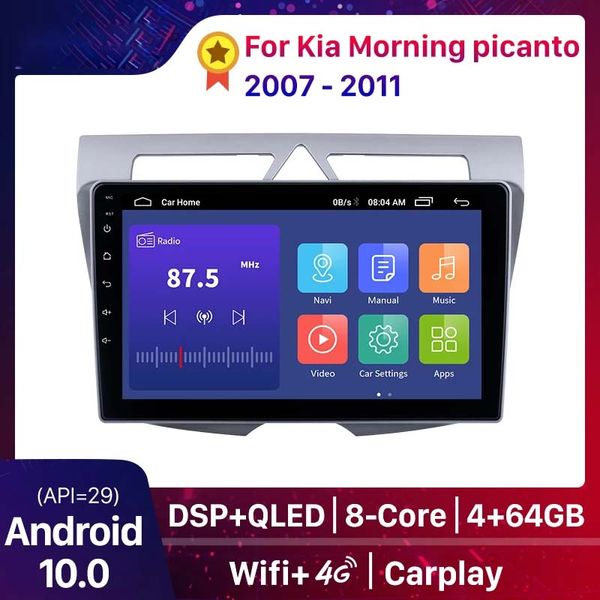9 inç Android 10.0 2 + 32g Qled Araba DVD Radyo GPS Navigasyon Oynatıcı için Kia Morning Picanto 2007 2008-2011 Video 2Din DSP