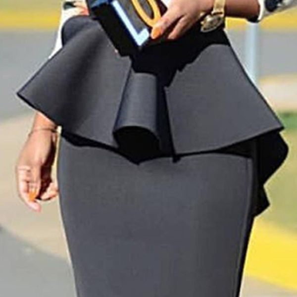 

skirts women solid high waist bodycon office ladies casual ruffles pencil workwear, Black