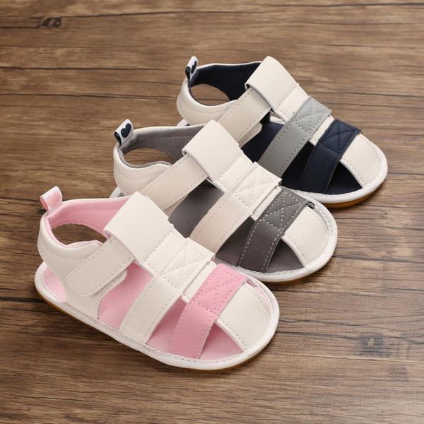 

sandals soft sole baby boys girls fashion summer contrast color rubber non-slip first walking casual, Black;red