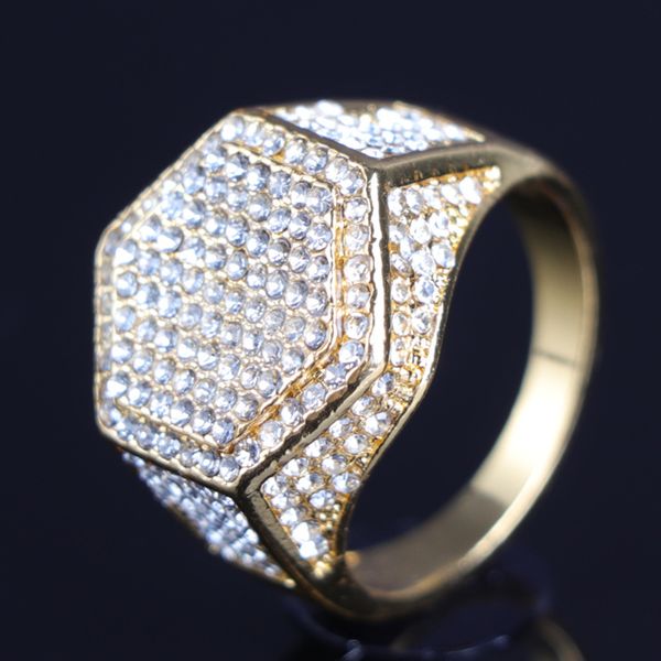 

personalized hip hop men's hexagon with micro set zircon gold ring, Golden;silver