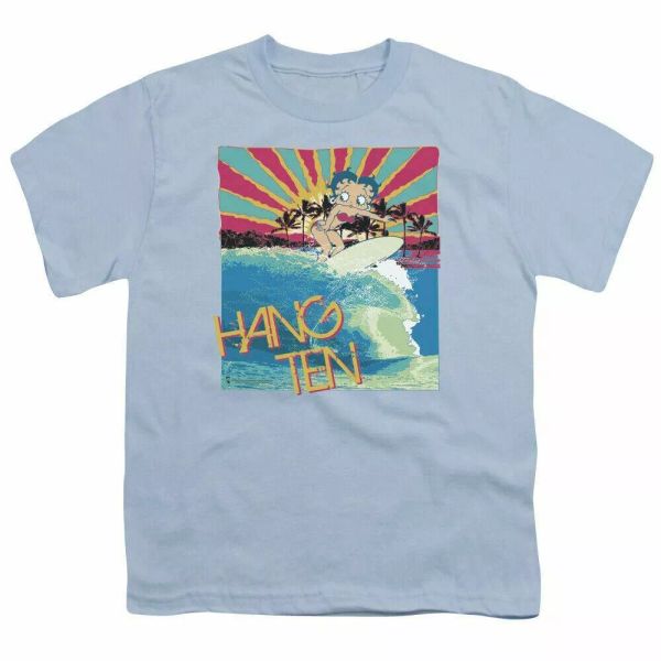 

betty boop hang ten kids youth t shirt licensed cartoon tee light blue, White;black