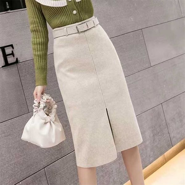 

winter skirts fall elegant korean high waist casual office ladies plus size clothes bottoms 211214, Black