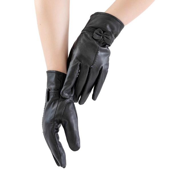 

five fingers gloves genuine sheepskin leather women with warm liner for autumn and winter, Blue;gray