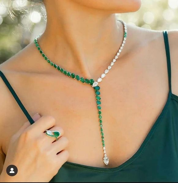 

earrings & necklace bilincolor wedding jewelry green cubic zirconia and earring set for women, Silver