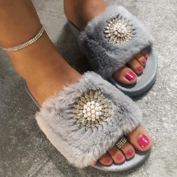 

slippers woman luxury fur womens non-slip breathable flats open toe home shoe light casual cotton #g2, Black