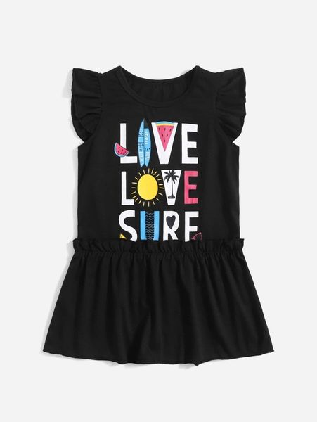 

toddler girls 1pc sun & letter graphic ruffle sleeve dress she, Red;yellow