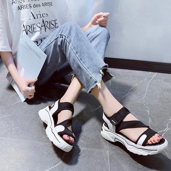 

sandals women sneakers hook loop platform shoes woman summer cross strap fashion ladies sandal colored open toe female shoe vl30, Black