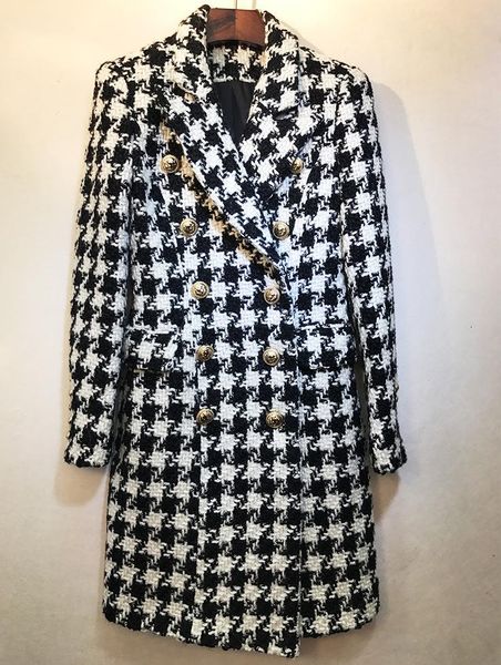 

women's wool & blends europe&america double-breasted plaid tweed coat 2021 fall/winter houndstooth overcoat women b068, Black