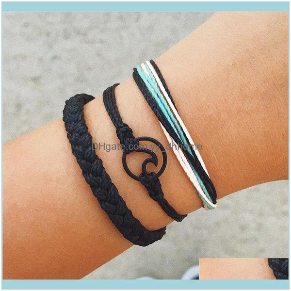 

link, jewelrylink, chain vagzeb vintage multilayer wave bracelets set for woman fashion weave rope charm bracelet bangles adjustable girls g, Black