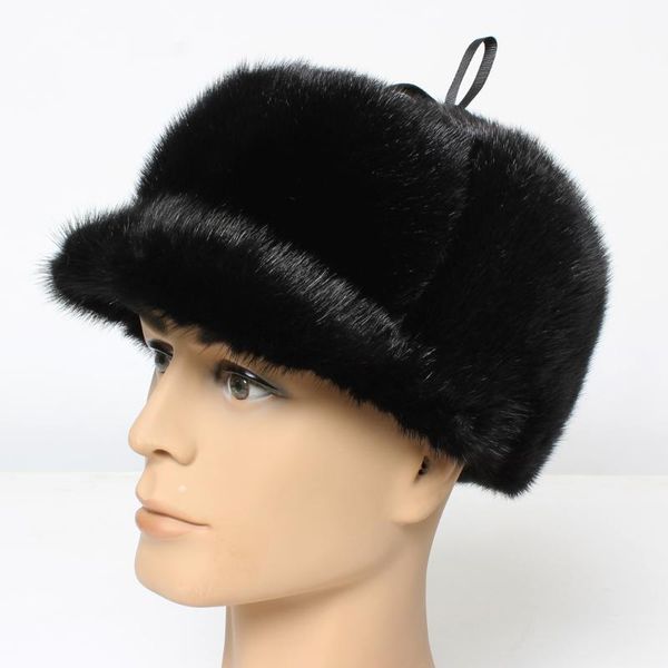 

berets men winter beanie hats fashion warm genuine male thick black cap 100%natural, Blue;gray