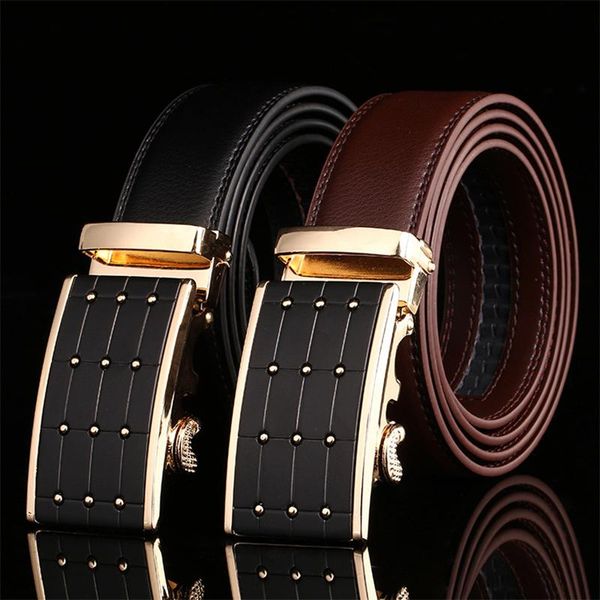 

belt men genuine luxury leather belts for strap male metal automatic buckle, Black;brown