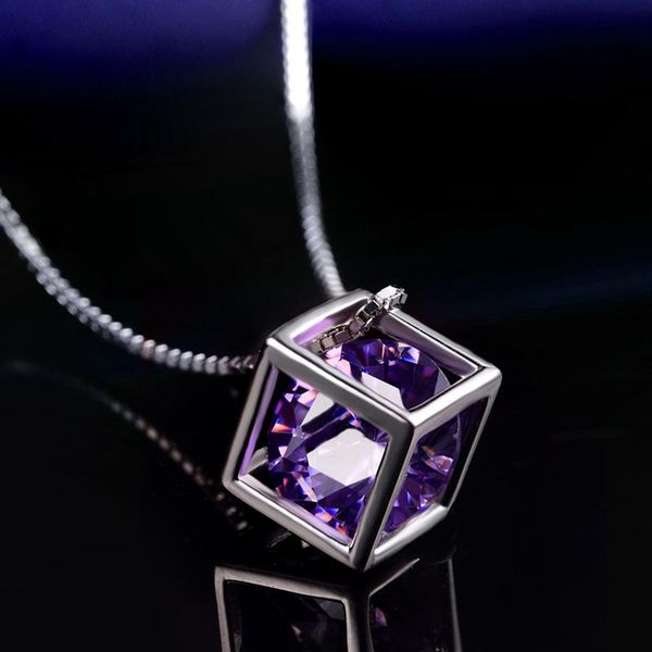 

pendant necklaces liamting trendy fashion 925 sterling silver cube shape necklace with 8mm cubic zirconia for women jewelry va028