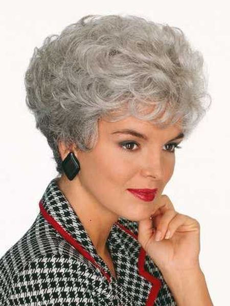 

middle aged and elderly ms wig granny sier / gray short headset ffy curly hair rose net, Black