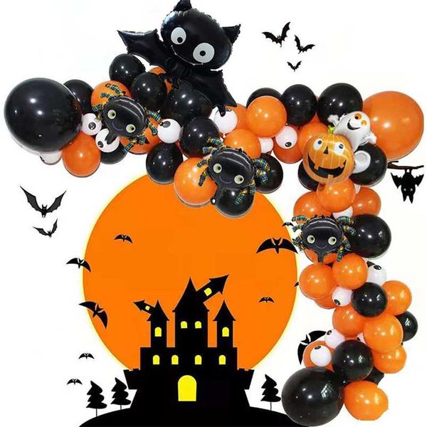 72 Stück Weißer Augapfel Schwarz Orange Halloween Dekor Ballon Girlande Bogen Fledermaus Spinne Skelett Folienballons Halloween Party Supplies 211216