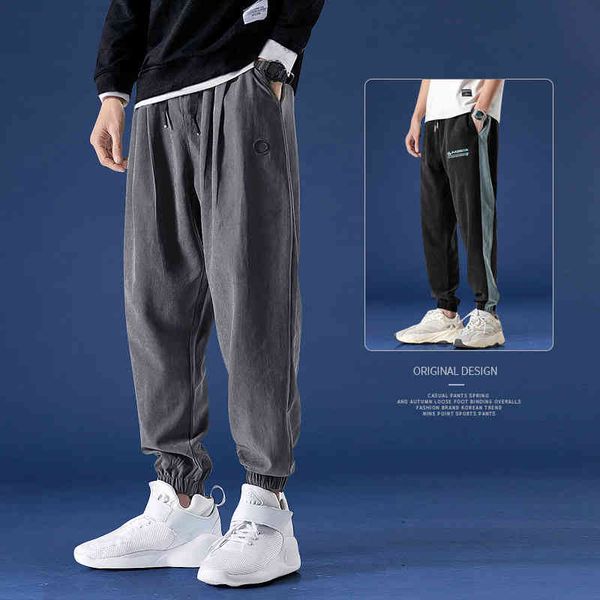 

slacks sport pants men'pants summer men's casual loose harlan corset work clothes nine point guard fashion brand trend sports men, Black