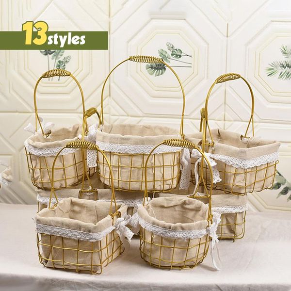 

storage baskets retro nostalgic wrought iron rattan flowerpot picnic basket ins style flower wire with removable liner
