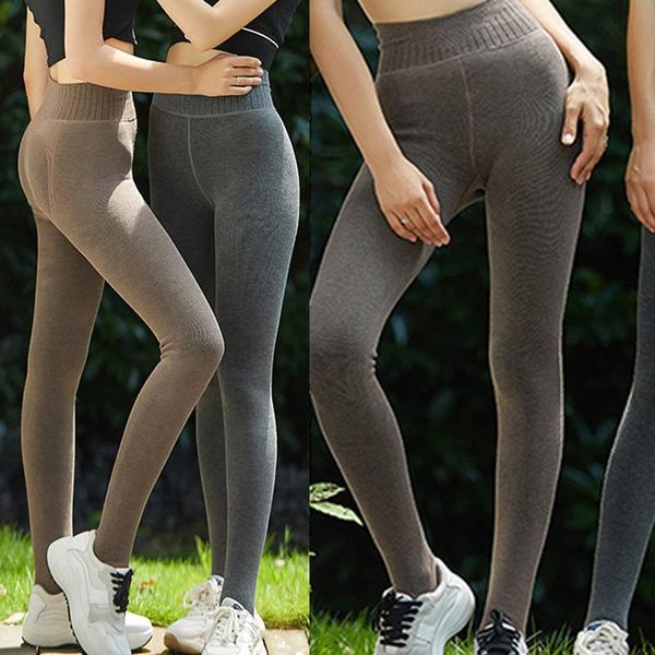 

running pants legs fake translucent warm fleece pantyhose women soft leggings lined hip lift whshopping, Black;blue