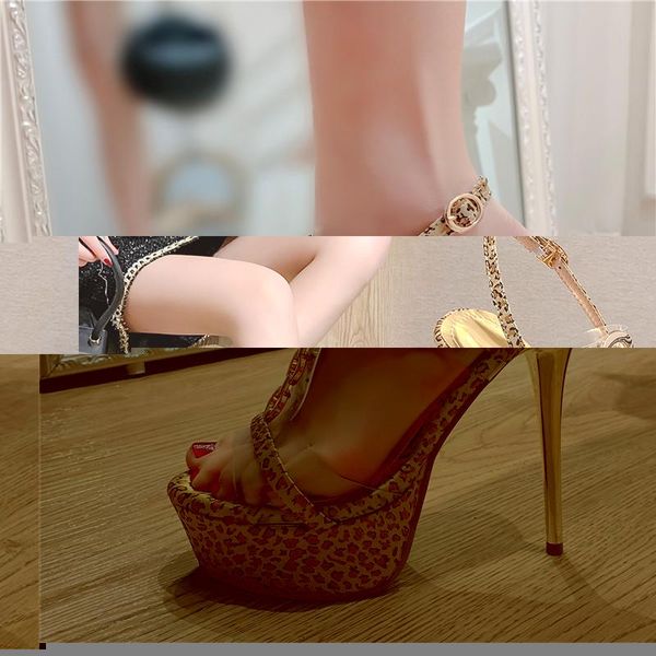 

stiletto heels leopard print fashion platform sandals high heel catwalk banquet party shoes woman summer, Black