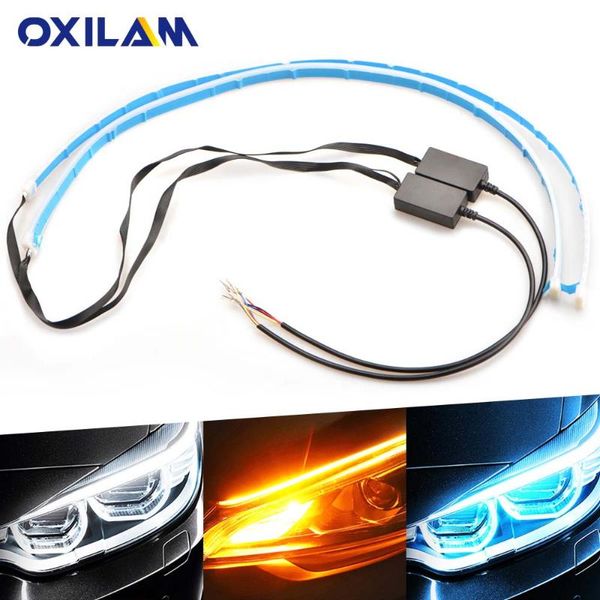 

emergency lights universal 2pcs 3 modes dynamic flowing led drl bulb car daytime running lamp turn signal flexible multi-color light strip