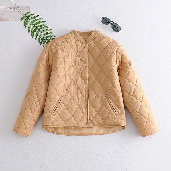 

women's down & parkas autumn winter plaid padded coat single breasted long sleeve female quilted jacket solid streetwear casual ladies, Black