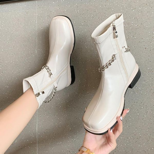 

boots brand women's shoes zipper leather booties boots-women winter footwear fashion low ladies rock 2021 ankle autumn rubber lolita c, Black