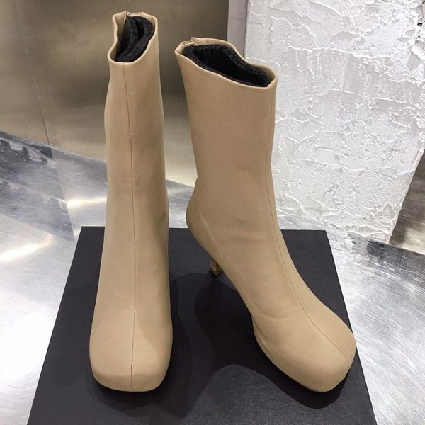 

boots 2021 fashion womens paris ankle shoes designer women genuine leather high heels good quality nude, Black