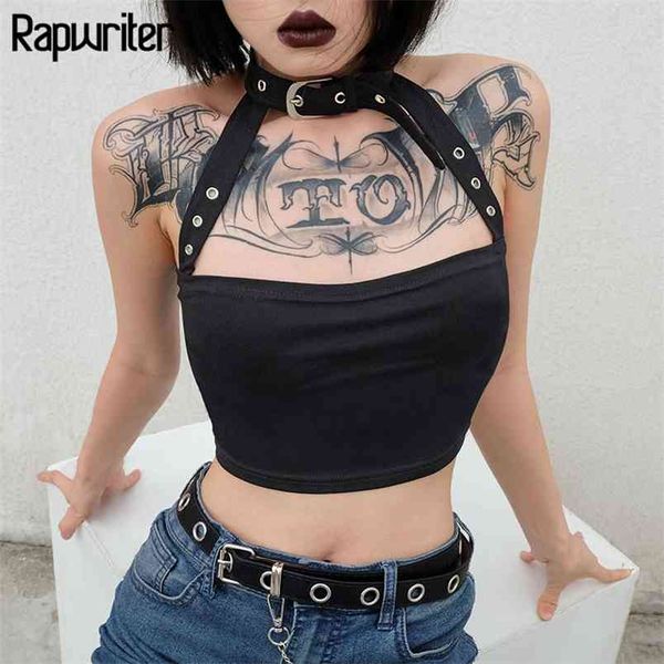 

off shoulder sleeveless hole black cotton adjustable halter tank summer bodycon women crop 210510, White