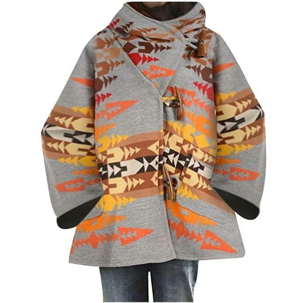 

women's trench coats 2021 women casual horn buckle retro print long sleeve hooded jacket pocket claw christmas costumes fashion autumn, Tan;black