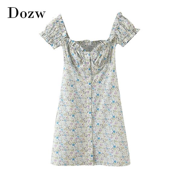

elegant floral print a line dress women butterfly short sleeve boho dresses v neck button casual ladies dresses vestidos mujer 210414, Black;gray