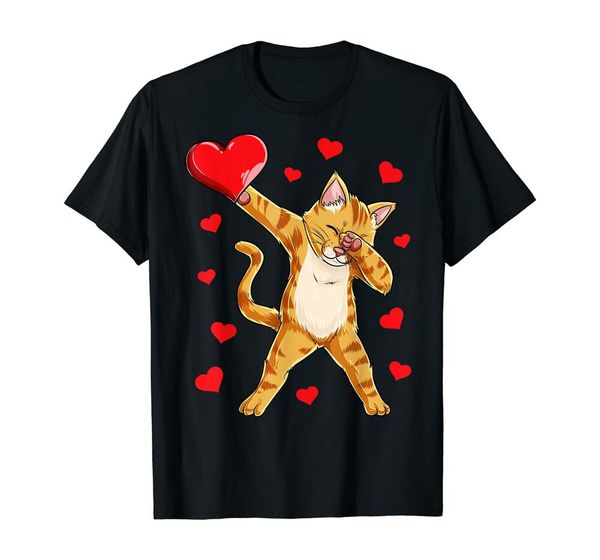 

dabbing cat heart funny valentines day t-shirt size s-5xl, White;black