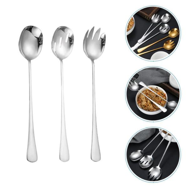 

forks 3pcs stainless steel long handle salad tableware fruit cutlery kit