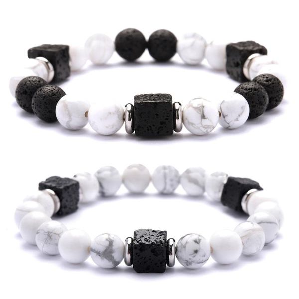 

lava stone cube bead 8mm howlite bracelet man fashion gift for women beads bracelets beaded, strands, Black