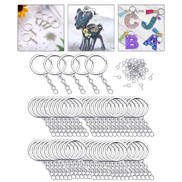 

keychains 150 pcs key chain rings kit with screw eye pins findings for diy crafts jewelry making accessories, Silver