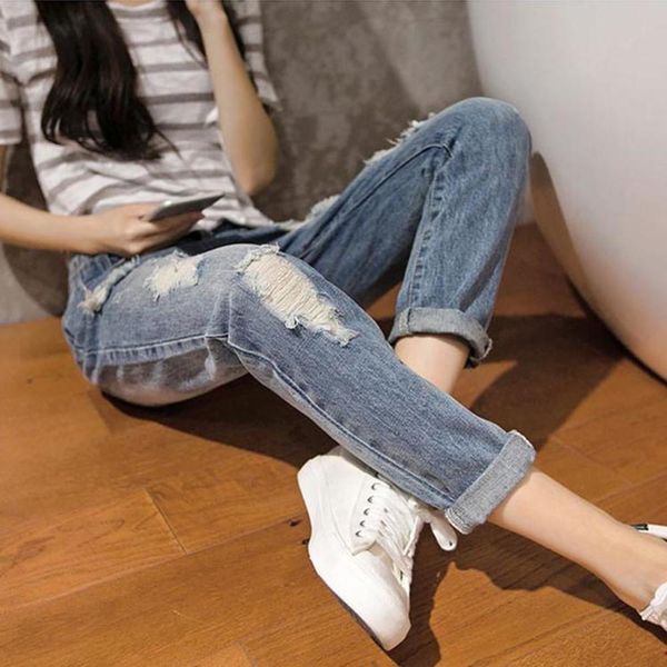 

large wear fat sister thin high waist loose nine point pants, Blue