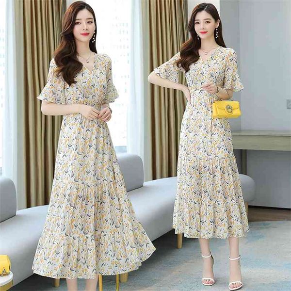 

vintage floral chiffon midi dress spring summer plus size boho beach maxi sundress elegant women bodycon party vestidos 210528, Black;gray