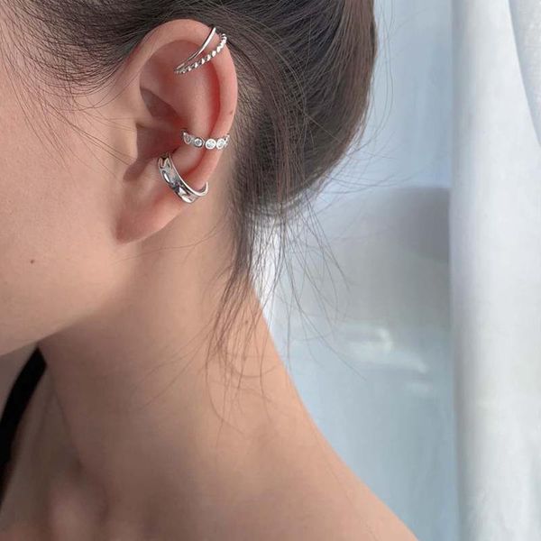 

stud 3pcs/set silver color korean design zircon geometric earrings female double twist without pierced war clip ear cuff, Golden;silver
